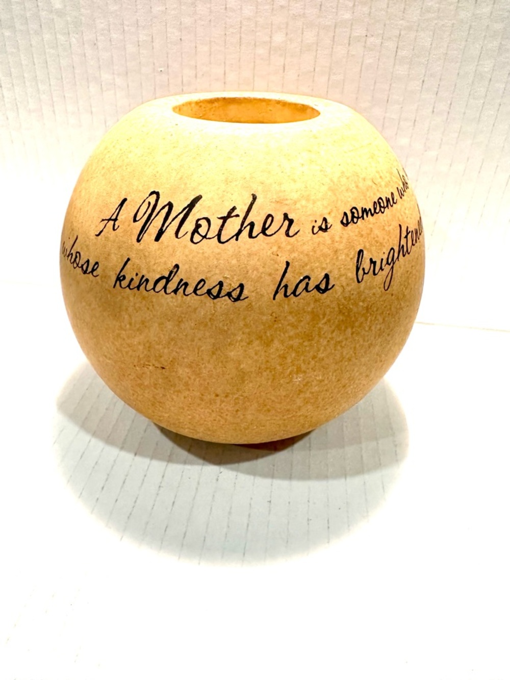 Round Decorative Vase with 'A Mother' Script in Warm Beige Tea light Holder